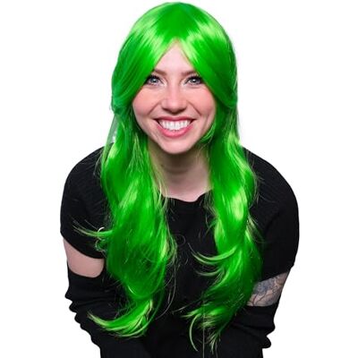 TRIXES Lange Groene Pruik 50 cm Golvend Haar voor Kostuumfeest/Cosplay Synthetisch haar verkleedaccessoire vrijgezellenfeest, ademend mesh-ontwerp TRIXES Lange Groene Pruik 50 cm Golvend Haar voor Kostuumfeest/Cosplay Synthetisch haar verkleedaccessoire vrijgezellenfeest, ademend mesh-ontwerp