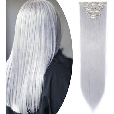 S-noilite Extension a Clip Cheveux Naturel Clip in Hair Extensions Tête Pleine 8 Bandes 18 Clips 66cm Tout Droit Gris argent S-noilite Extension a Clip Cheveux Naturel Clip in Hair Extensions Tête Pleine 8 Bandes 18 Clips 66cm Tout Droit Gris argent