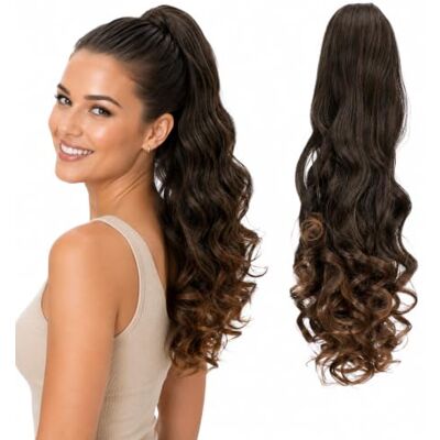CAISHA 50cm Postiche Natte Queue De Cheval Extensions Avec 2 Bandes De Cheveux Bouclés Mélange Brun HC16-1 CAISHA 50cm Postiche Natte Queue De Cheval Extensions Avec 2 Bandes De Cheveux Bouclés Mélange Brun HC16-1