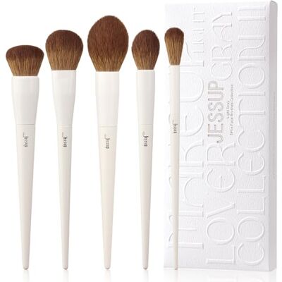Jessup Lot de 5 Pinceaux de Maquillage pour le Visage Doux et Végétalien Pour Fond de Teint, Blush, Bronzant, Contour, Surligneur & Poudre Gris Clair T493 Jessup Lot de 5 Pinceaux de Maquillage pour le Visage Doux et Végétalien Pour Fond de Teint, Blush, Bronzant, Contour, Surligneur & Poudre Gris Clair T493