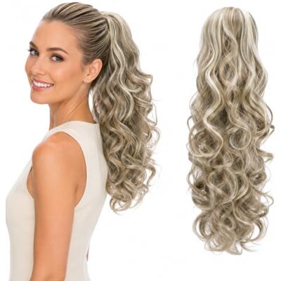 CAISHA Postiche 45 cm Extensions De Cheveux En Queue De Cheval Ondulé Fermeture Par Cordon Résistant à La Chaleur Mélange Blond Clair Brun Cendré PH35 CAISHA Postiche 45 cm Extensions De Cheveux En Queue De Cheval Ondulé Fermeture Par Cordon Résistant à La Chaleur Mélange Blond Clair Brun Cendré PH35