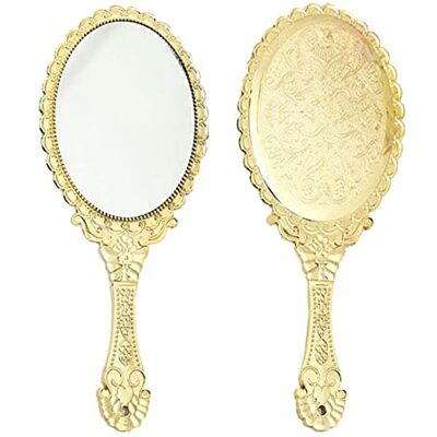 KABAKE Miroir de poche, miroir portatif avec poignée, petit paquet de voyage, miroirs compacts, miroir de maquillage décoratif vintage pour filles et femmes, doré KABAKE Miroir de poche, miroir portatif avec poignée, petit paquet de voyage, miroirs compacts, miroir de maquillage décoratif vintage pour filles et femmes, doré