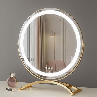 SERALUXE LUXURY INTERIORS Miroir de maquillage avec éclairage LED, miroir hollywoodien Écran tactile Diamètre 40 cm Or 3 modes d'éclairage à intensité variable Rotation à 360 degrés SERALUXE LUXURY INTERIORS Miroir de maquillage avec éclairage LED, miroir hollywoodien Écran tactile Diamètre 40 cm Or 3 modes d'éclairage à intensité variable Rotation à 360 degrés