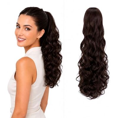 CAISHA Postiche 45 cm Extensions De Cheveux En Queue De Cheval Ondulé Fermeture Par Cordon Résistant à La Chaleur Brun Chocolat PH20 CAISHA Postiche 45 cm Extensions De Cheveux En Queue De Cheval Ondulé Fermeture Par Cordon Résistant à La Chaleur Brun Chocolat PH20