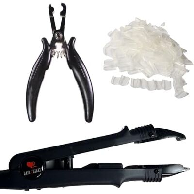hair2heart Kit d'extension de cheveux professionnel avec pince chauffante, rebonds et pince en U hair2heart Kit d'extension de cheveux professionnel avec pince chauffante, rebonds et pince en U