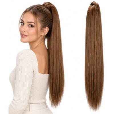 CAISHA Postiche Droit 60cm Extension De Cheveux Tresse Avec Fermeture Autocollante Marron Clair HCK4 CAISHA Postiche Droit 60cm Extension De Cheveux Tresse Avec Fermeture Autocollante Marron Clair HCK4