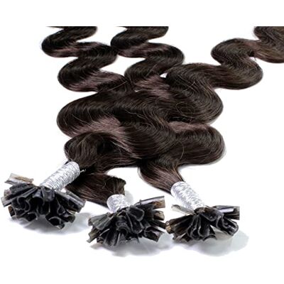 hair2heart Lot de 50 extensions de cheveux humains ondulés, 1 g, 60 cm, 4/0, marron moyen hair2heart Lot de 50 extensions de cheveux humains ondulés, 1 g, 60 cm, 4/0, marron moyen