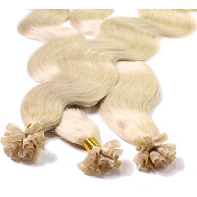 hair2heart Lot de 200 extensions de cheveux humains ondulés, 0,5 g, 50 cm, 10/0 blond clair hair2heart Lot de 200 extensions de cheveux humains ondulés, 0,5 g, 50 cm, 10/0 blond clair