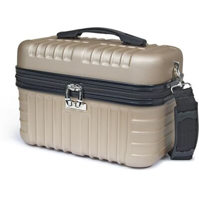 KINSTON Vanity Case Rigide à Bandoulière Trousse de Toilette Voyage Cosmétiques Rigide avec Poignet Organisateur de Voyage Boîte de Rangement Grande capacité Champagne KINSTON Vanity Case Rigide à Bandoulière Trousse de Toilette Voyage Cosmétiques Rigide avec Poignet Organisateur de Voyage Boîte de Rangement Grande capacité Champagne
