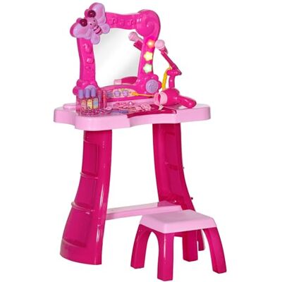 AIYAPLAY Ensemble de Coiffeuse pour Enfants 15 PCS, Table de Maquillage avec Tabouret et Miroir, lumière, Musique, Microphone, sèche-Cheveux, Espace de Rangement, pour Filles de 3 à 6 Ans, Rose AIYAPLAY Ensemble de Coiffeuse pour Enfants 15 PCS, Table de Maquillage avec Tabouret et Miroir, lumière, Musique, Microphone, sèche-Cheveux, Espace de Rangement, pour Filles de 3 à 6 Ans, Rose
