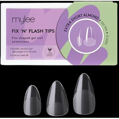 MYLEE Fix N Flash Lot de 552 extensions de nail art souples et résistantes 12 tailles différentes pour tous les ongles (amande extra courte) MYLEE Fix N Flash Lot de 552 extensions de nail art souples et résistantes 12 tailles différentes pour tous les ongles (amande extra courte)