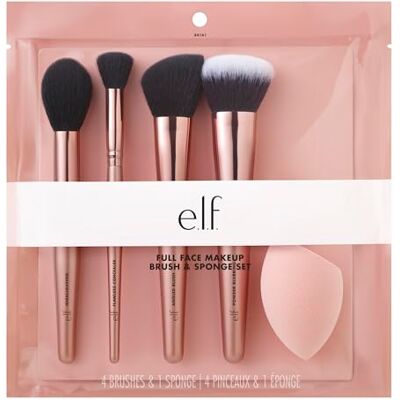 e.l.f. Full Face Makeup Brush & Sponge Set, tools voor concealer, poeder, highlighter, blush en meer, gemaakt van synthetische haren, veganistisch en dierproefvrij e.l.f. Full Face Makeup Brush & Sponge Set, tools voor concealer, poeder, highlighter, blush en meer, gemaakt van synthetische haren, veganistisch en dierproefvrij