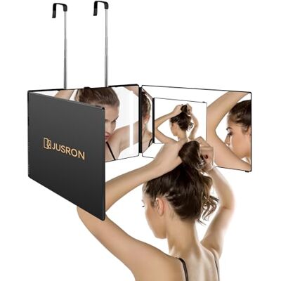 JUSRON Miroir Maquillage Lumineux, 360° Coiffure Homme Self Cut, LED, 3 Faces Barbier Supports Hauteur Réglable, pour Coiffure, Rasage et Coupe JUSRON Miroir Maquillage Lumineux, 360° Coiffure Homme Self Cut, LED, 3 Faces Barbier Supports Hauteur Réglable, pour Coiffure, Rasage et Coupe
