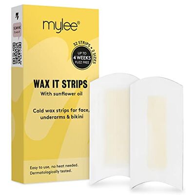 MYLEE Bande de cire froide Wax It, épilation facile et naturelle, 32 bandes froides, pour visage, corps, jambes, aisselles et bikini, bandes épilatoires pour le corps, pour tous les types de peau MYLEE Bande de cire froide Wax It, épilation facile et naturelle, 32 bandes froides, pour visage, corps, jambes, aisselles et bikini, bandes épilatoires pour le corps, pour tous les types de peau