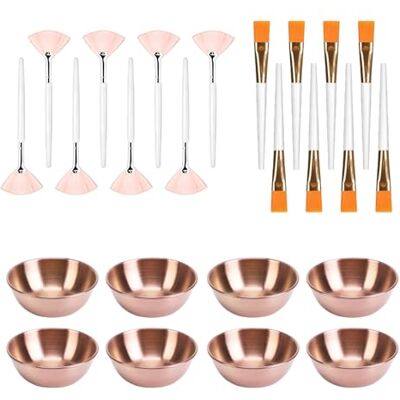 GREATRICH Pinceau masque facial, lot de 24 pinceaux professionnels pour esthéticienne, 8 bols pour masque, 8 brosses à éventail, 8 pinceaux plats, accessoires pour soins du visage spa GREATRICH Pinceau masque facial, lot de 24 pinceaux professionnels pour esthéticienne, 8 bols pour masque, 8 brosses à éventail, 8 pinceaux plats, accessoires pour soins du visage spa