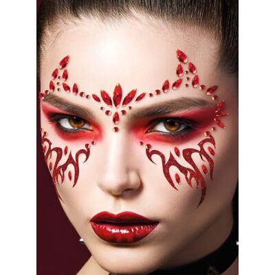 FIESTAS GUIRCA Bijoux Visages Adhésifs Maquillage Fantaisie pour Célébrations Accessoire Idéal pour Déguisement de Femme Adulte (Rouge) FIESTAS GUIRCA Bijoux Visages Adhésifs Maquillage Fantaisie pour Célébrations Accessoire Idéal pour Déguisement de Femme Adulte (Rouge)
