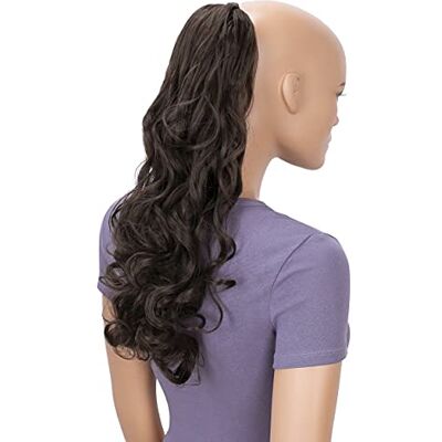 CAISHA 50cm Postiche Natte Queue De Cheval Extensions Avec 2 Bandes De Cheveux Bouclés Brun Foncé HC3a-1 CAISHA 50cm Postiche Natte Queue De Cheval Extensions Avec 2 Bandes De Cheveux Bouclés Brun Foncé HC3a-1