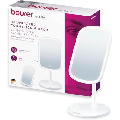 Beurer BS 47 Miroir cosmétique, miroir de maquillage avec éclairage en 3 couleurs, avec support magnétique, rotation à 360°, surface du miroir amovible, miroir de bain avec surface de rangement Beurer BS 47 Miroir cosmétique, miroir de maquillage avec éclairage en 3 couleurs, avec support magnétique, rotation à 360°, surface du miroir amovible, miroir de bain avec surface de rangement