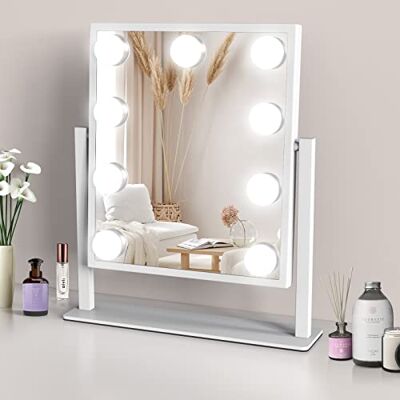 TUREWELL Miroir de Maquillage hollywoodien avec lumières, Grand Miroir de courtoisie éclairé avec 3 Couleurs de lumière et 9 Ampoules LED à intensité Variable, écran Tactile Rotation à 360 degrés TUREWELL Miroir de Maquillage hollywoodien avec lumières, Grand Miroir de courtoisie éclairé avec 3 Couleurs de lumière et 9 Ampoules LED à intensité Variable, écran Tactile Rotation à 360 degrés