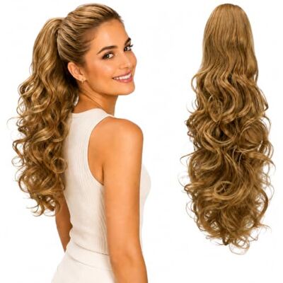 CAISHA Postiche 45 cm Extensions De Cheveux En Queue De Cheval Ondulé Fermeture Par Cordon Résistant à La Chaleur Mélange Brun Clair PH27 CAISHA Postiche 45 cm Extensions De Cheveux En Queue De Cheval Ondulé Fermeture Par Cordon Résistant à La Chaleur Mélange Brun Clair PH27