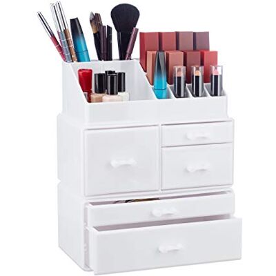 Relaxdays 10023148_49 Organisateur cosmétiques 3 parties boîte rangement maquillage Make up 21 compartiments acrylique, blanc, Taille Unique Relaxdays 10023148_49 Organisateur cosmétiques 3 parties boîte rangement maquillage Make up 21 compartiments acrylique, blanc, Taille Unique