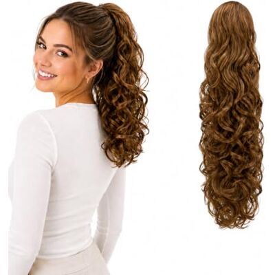 CAISHA Postiche 45 cm Extensions De Cheveux En Queue De Cheval Ondulé Fermeture Par Cordon Résistant à La Chaleur Marron PH21 CAISHA Postiche 45 cm Extensions De Cheveux En Queue De Cheval Ondulé Fermeture Par Cordon Résistant à La Chaleur Marron PH21