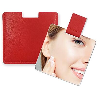 Fixleren Miroir de poche ultra fin en acier inoxydable incassable avec étui en cuir PU, facile à transporter, léger et adapté pour le maquillage, le camping, les voyages (rouge) Fixleren Miroir de poche ultra fin en acier inoxydable incassable avec étui en cuir PU, facile à transporter, léger et adapté pour le maquillage, le camping, les voyages (rouge)