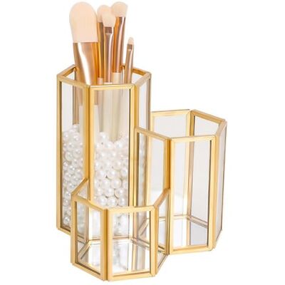SLHEQING Organisateur de maquillage, organisateur de beauté, porte-bijoux/pinceaux, or, boîte à cosmétiques en verre, feuille décorative transparente SLHEQING Organisateur de maquillage, organisateur de beauté, porte-bijoux/pinceaux, or, boîte à cosmétiques en verre, feuille décorative transparente