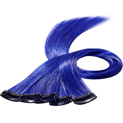 Beauty7 Lot de 5 extensions de cheveux colorées à clipser, à clipser, avec clips, postiches, perruques, pour filles, 50 cm, bleu foncé Beauty7 Lot de 5 extensions de cheveux colorées à clipser, à clipser, avec clips, postiches, perruques, pour filles, 50 cm, bleu foncé