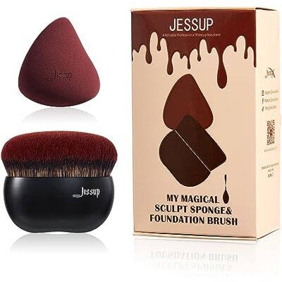 Jessup Pinceau à fond de teint avec éponge de maquillage noir Kabuki pour fond de teint liquide T881 Jessup Pinceau à fond de teint avec éponge de maquillage noir Kabuki pour fond de teint liquide T881