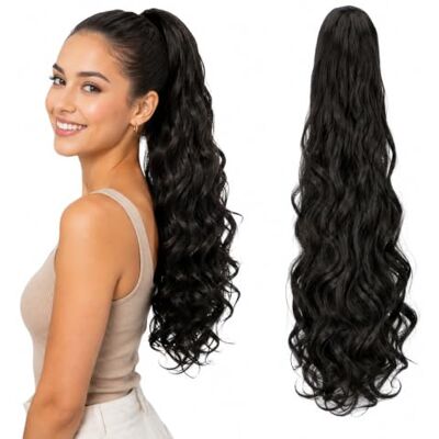 CAISHA 50cm Postiche Natte Queue De Cheval Extensions Avec 2 Bandes De Cheveux Bouclés Brun-Noir HC13-1 CAISHA 50cm Postiche Natte Queue De Cheval Extensions Avec 2 Bandes De Cheveux Bouclés Brun-Noir HC13-1