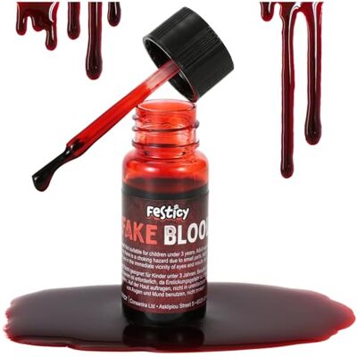 Festicy Faux sang Halloween 15 ml avec pinceau à sang lavable pour maquillage et maquillage Halloween 2025, idéal pour enfants et adultes, parfait pour costumes, masques et vêtements Festicy Faux sang Halloween 15 ml avec pinceau à sang lavable pour maquillage et maquillage Halloween 2025, idéal pour enfants et adultes, parfait pour costumes, masques et vêtements