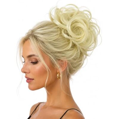 CAISHA Pièce De Cheveux Cheveux Cravate Chignons Coiffures De Mariée Volumineux Chignon Désordonné Légèrement Ondulé Blond Platine G16C CAISHA Pièce De Cheveux Cheveux Cravate Chignons Coiffures De Mariée Volumineux Chignon Désordonné Légèrement Ondulé Blond Platine G16C