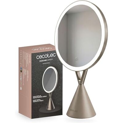 Cecotec FaceCare Mirror Miroir de maquillage rechargeable avec éclairage LED à 3 niveaux, bouton tactile, angle réglable, grossissement x10, batterie 1000 mAh, USB-C pour maquillage et sourcils Cecotec FaceCare Mirror Miroir de maquillage rechargeable avec éclairage LED à 3 niveaux, bouton tactile, angle réglable, grossissement x10, batterie 1000 mAh, USB-C pour maquillage et sourcils