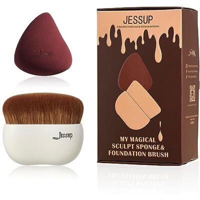 Jessup pinceaux de maquillage pinceau fond de teint avec éponge de maquillage 1 pinceau Kabuki pour liquide, crème ou poudre impeccable cosmétiques visage Boby Brush, T882 Jessup pinceaux de maquillage pinceau fond de teint avec éponge de maquillage 1 pinceau Kabuki pour liquide, crème ou poudre impeccable cosmétiques visage Boby Brush, T882