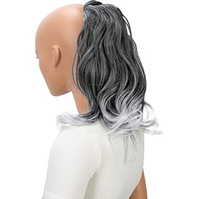 CAISHA Postiche Légèrement Ondulé 40cm Extension De Cheveux Tresse Avec Fermeture Autocollante Mélange De Gris Noir HCK208 CAISHA Postiche Légèrement Ondulé 40cm Extension De Cheveux Tresse Avec Fermeture Autocollante Mélange De Gris Noir HCK208