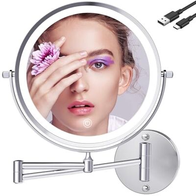 TUSHENGTU 960C10X Grand miroir de maquillage éclairé mural 3000 mAh avec grossissement 1X/10X avec lumière pour salle de bain, miroir de rasage (960C10X) TUSHENGTU 960C10X Grand miroir de maquillage éclairé mural 3000 mAh avec grossissement 1X/10X avec lumière pour salle de bain, miroir de rasage (960C10X)