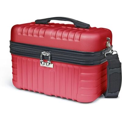 KINSTON Vanity Case Rigide à Bandoulière Trousse de Toilette Voyage Cosmétiques Rigide avec Poignet Organisateur de Voyage Boîte de Rangement Grande capacité Rouge KINSTON Vanity Case Rigide à Bandoulière Trousse de Toilette Voyage Cosmétiques Rigide avec Poignet Organisateur de Voyage Boîte de Rangement Grande capacité Rouge