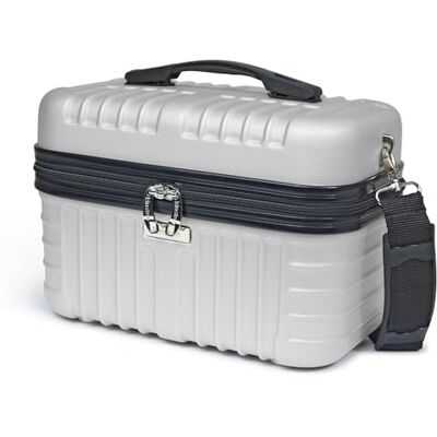 KINSTON Vanity Case Rigide à Bandoulière Trousse de Toilette Voyage Cosmétiques Rigide avec Poignet Organisateur de Voyage Boîte de Rangement Grande capacité Blanc KINSTON Vanity Case Rigide à Bandoulière Trousse de Toilette Voyage Cosmétiques Rigide avec Poignet Organisateur de Voyage Boîte de Rangement Grande capacité Blanc