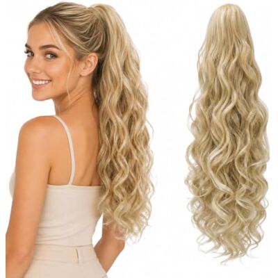CAISHA 50cm Postiche Natte Queue De Cheval Extensions Avec 2 Bandes De Cheveux Bouclés Mélange Blond Clair HC12-1 CAISHA 50cm Postiche Natte Queue De Cheval Extensions Avec 2 Bandes De Cheveux Bouclés Mélange Blond Clair HC12-1