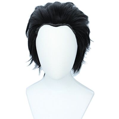 Linfairy Anime Cosplay Perruque courte et raide noire pour costume d'Halloween Unisexe (noir) Linfairy Anime Cosplay Perruque courte et raide noire pour costume d'Halloween Unisexe (noir)
