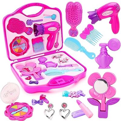 Toyland ® Mallette de transport 15 pièces pour accessoires pour cheveux, miroir, maquillage, bijoux et trousse de transport – Jouets habillés Toyland ® Mallette de transport 15 pièces pour accessoires pour cheveux, miroir, maquillage, bijoux et trousse de transport – Jouets habillés