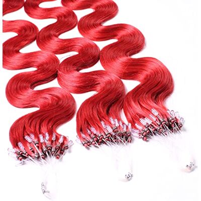 hair2heart Lot de 50 extensions de cheveux humains ondulés à micro-anneau, 1 g, 40 cm, 0/44, rouge intense hair2heart Lot de 50 extensions de cheveux humains ondulés à micro-anneau, 1 g, 40 cm, 0/44, rouge intense