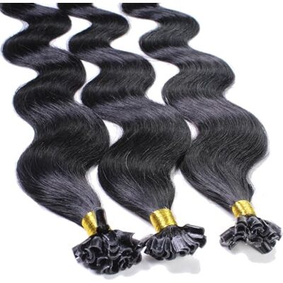 hair2heart Lot de 25 extensions de cheveux humains ondulés, 1 g, 60 cm, 2/0, noirs hair2heart Lot de 25 extensions de cheveux humains ondulés, 1 g, 60 cm, 2/0, noirs
