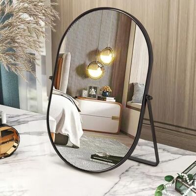 Gosider Miroir de bureau ovale 90° simple face avec cadre en métal noir, miroir de comptoir portable haute définition pivotant pour coiffeuse, salon, chambre à coucher, grande taille Gosider Miroir de bureau ovale 90° simple face avec cadre en métal noir, miroir de comptoir portable haute définition pivotant pour coiffeuse, salon, chambre à coucher, grande taille