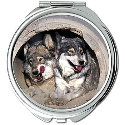 YENDOSTEEN Miroir de poche rond, loup animal pour filles, grossissement 1 x 2 YENDOSTEEN Miroir de poche rond, loup animal pour filles, grossissement 1 x 2