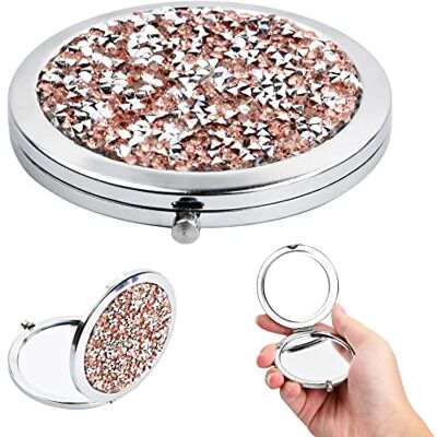 Disnace Mini miroir de poche Miroir de maquillage rond portable 70 mm Double face avec diamants Cosmétique voyage (rose) Disnace Mini miroir de poche Miroir de maquillage rond portable 70 mm Double face avec diamants Cosmétique voyage (rose)