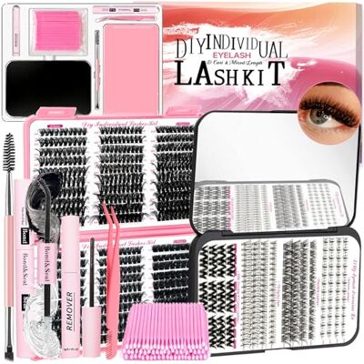 QUKLOGEN Kit d'extensions de cils souples DIY 772 pièces D Curl Colle à cils et scellant Dissolvant de colle, pince à épiler, brosse à cils Mini applicateur QUKLOGEN Kit d'extensions de cils souples DIY 772 pièces D Curl Colle à cils et scellant Dissolvant de colle, pince à épiler, brosse à cils Mini applicateur