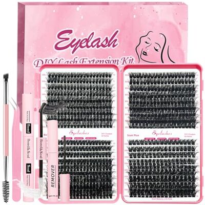 Qiveaory DIY Fluffy Kit d'extensions de cils 684 pièces Individuel épais Cluster D Curl Avec colle à cils et scellant, dissolvant de résidus de colle pour cils, pincettes (10-18 mm, 50D + 60D Qiveaory DIY Fluffy Kit d'extensions de cils 684 pièces Individuel épais Cluster D Curl Avec colle à cils et scellant, dissolvant de résidus de colle pour cils, pincettes (10-18 mm, 50D + 60D