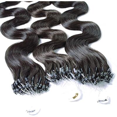 hair2heart 25 x 0.5g Extension cheveux à froid loops 50cm, couleur #1b Noir naturel, ondulé hair2heart 25 x 0.5g Extension cheveux à froid loops 50cm, couleur #1b Noir naturel, ondulé